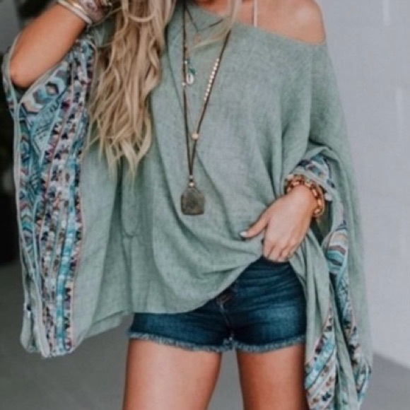 Private Label Tops - MADISON-Embroidered Pullover Poncho Top